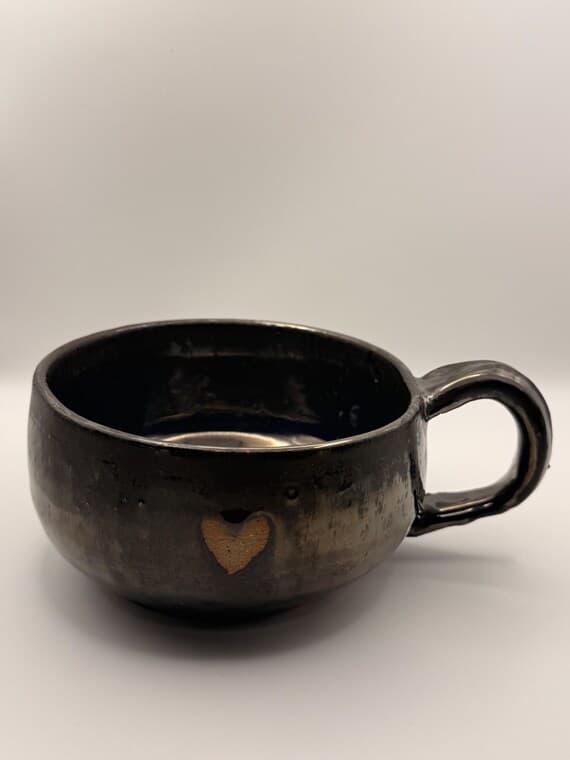 Iridescent Black Heart Latte Mug by Jo Handmade