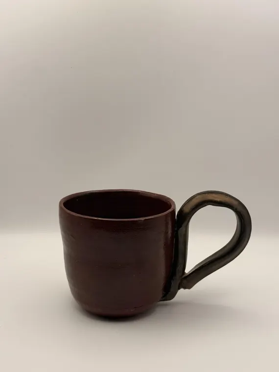 Red Tea Cup with Bronze Handle by Jo Handmade